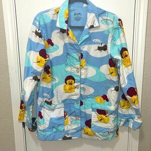 Nick & Nora flannel pajama top only, size Medium Ice Fishing Rubber Ducky theme